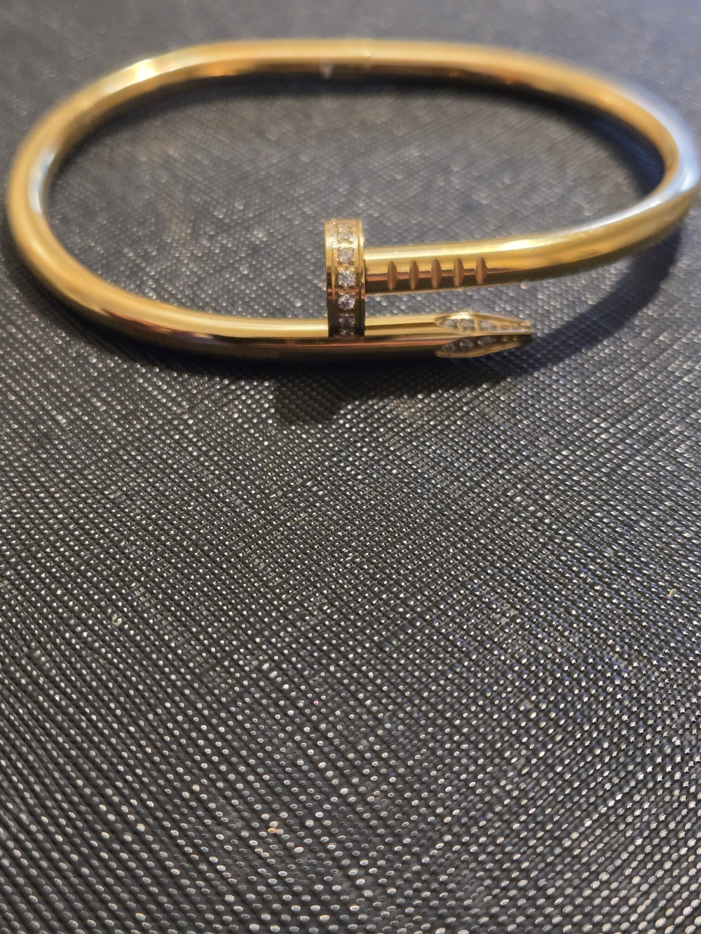 Gold Nail-Style Bangle Bracelet with Pavé Accents